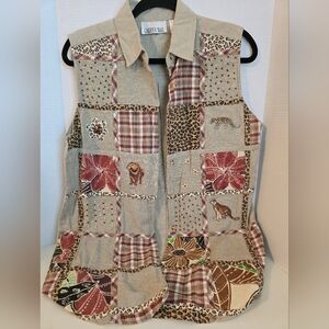 Casey & Max Small Patchwork Sleeveless Vest with Animal Print-Vintage